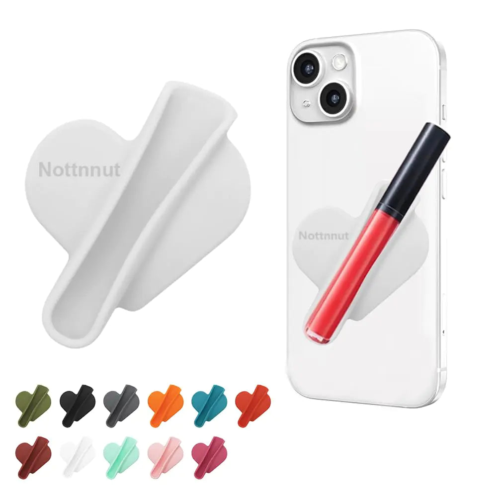 Nottnnut Lip Gloss Holder Phone Case Lipstick Lip Glaze Phone Case Self-Adhesive Silicone Cell Phone Case with Lip Gloss Holder for iPhone and Android Phones White