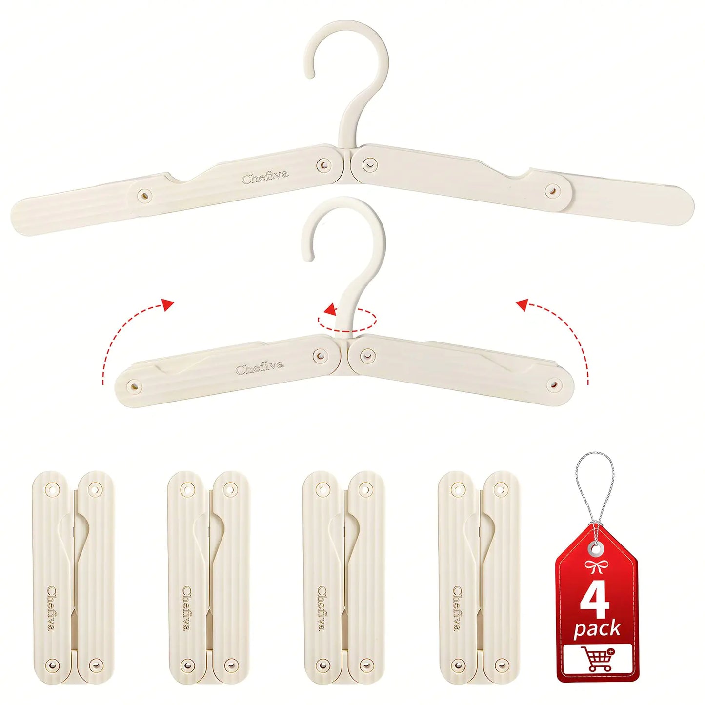 Chefiva 4 Pcs Travel Hangers Premium Foldable Hangers Sturdy Space-Saving for Suitcase Ideal for Cruise Dorm & Hotel Cruise Essentials 2025 Portable Clothes Hanger for Traveling White